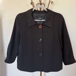 Larry Levine Petite Black Cropped Jacket Size M 3/4 Sleeve Button Front